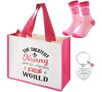 Xuniea 3 Pcs Nanny Gifts on Valentine's Day Mother's Day Include Shopping Tote Bag, Socks, Keychain Grandma Grandmother Nana Gifts from Grandchildren for Her Retirement Birthday