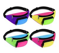 Xuniea 4 Pcs Retro 80s 90s Fanny Pack Retro Belt Bag 2 Pockets Neon Fanny Small Waist Packs for Jogging Traveling Party Costumes Holiday Festival 80s Theme Halloween Party