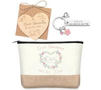 Xuniea 4-Piece Girlfriends Gift Set - Jute Cotton Makeup Bag, Heart Keyring, Wooden Heart, Envelope with Cord - Gift for Girlfriend on Birthday or Friendship Day, multicoloured, Big hug from a