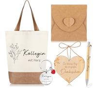 Xuniea 5 Pieces Farewell Gift for Colleagues Fabric Bag Employees Keychain with Heart Pendant Wood Card Ball Pen Envelope Thanksgiving Gifts for Colleagues Change Work