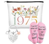 Xuniea 50 Birthday Gift Set for Women, Cosmetic Bag 50th Birthday, Funny Socks Ladies, Keyring Birthday, 1975 Gift Ideas for Women Wife Mother Grandma Sister Girlfriend