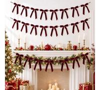 Xuniea 6.9 ft Christmas Burgundy Red Velvet Bow Garland Banner Decoration | Coquette Ribbon Bow Christmas Banner, Vintage Velvet Xmas Ornaments for Mantle Tree Fireplace Mantel Staircase Party Decor