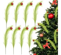 Xuniea 8 Pcs Red Green Christmas Tree Picks 17 inch Bendable Lime Green Furry Christmas Picks for Tree Topper Xmas Curly Stems for Xmas Trees Wreath Vase Fillers Craft Decor