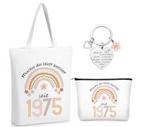 Xuniea Birthday Gift for Women 50 50th Birthday Gift Set with 1975 Canvas Bag Cosmetic Bag Keychain for 50s Birthday Woman Vintage 1975