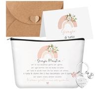 Xuniea End of Year Teacher Gift Set Rainbow Makeup Bag Keychain Thanksgiving Card with Envelope Teacher Gift Thinking Cosmetic Bag for Elementary School, How to Show Image, Mode