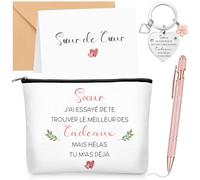 Xuniea Gifts for Friends Sister Cosmetic Bag with Text Engraved Keyring with Heart-Shaped Pendant Pink Ballpoint Pen Greeting Cards and Envelopes Birthday Gift Pack of 5, As shown in the picture