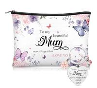 Xuniea Gifts for My Beautiful Mum 1 Pcs Makeup Bag 1 Pcs Keychain for Mom, Mum Appreciation Gifts from Daughter