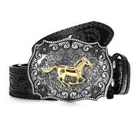 Xuniea Leather Western Cowboy Belts for Men Women Cowgirl Horse Buckle Belt(for 36-39" Waist,Black)