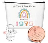 Xuniea Pack of 3 Birthday Gifts for Women, Travel Make Up Bag, Pocket Mirror and Key Ring for Mother, Marriage, Best Friend, Girlfriend, Sisters, As shown in the picture, 1975