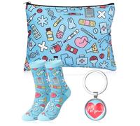 Xuniea Pack of 3 Thank You Gifts for Nurse Including Cosmetic Bag Nurse Keyring with 1 Pair Caregiver Socks Thank You Gift for Nurses Day, Nurse, nurse