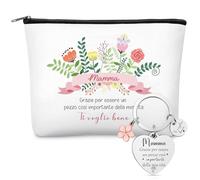 Xuniea Set of 2 Gift Set for Mother's Day Travel Cosmetic Bag Keyring with Engraving Thank You Easter Birthday Gift for Mum Toiletry Bag for Women Flowers Keyring, as shown, Fashion