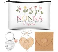 Xuniea Set of 5 Gift for Grandma, 1 Cosmetic Bag, 1 Flower Key Ring, 1 Wooden Heart, 1 Cord, 1 Envelope, Gift Ideas for Grandma for Grandchildren Birthday for Christmas, New Year's Eve, Grandmother's