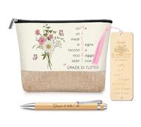 Xuniea Teacher Gift Set Canvas Pencil Case Wooden Bookmark with Pink Tassel and Ballpoint Pen