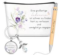 Xuniea Thank You Gifts for Teacher Including Bouquet Cosmetic Bag Guardian Angel Key Ring Ballpoint Pen with Engraving Wooden Gifts for Teacher Graduation Retirement