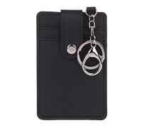 Xuniu Unisex Faux Leather Card Holder, Black, 3 Card Slots with Keychain, Portable ID Bus Cards Case, Keyring Tool for Office Work, Gift for Kids, Men, Women