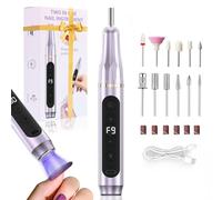 XunmotorYao Professional Nail Lathe, 2 in 1 Electric Nail File with UV LED Drill, 9 Speed Adjustable Nail Lathe with 12 Bits and LCD Display for Manicure and Pedicure, Purple