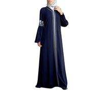 Xunn Women's Muslim Abaya Long Dress, Floral Print, Vintage Kaftan, Islamic Maxi Dresses, blue, L