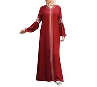 Xunn Women's Muslim Abaya Long Dress, Floral Print, Vintage Kaftan, Islamic Maxi Dresses, red, 4XL
