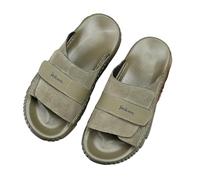 XUNPENG Men's Genuine Leather Sandals Slippers,Soft Elastic,Comfortable,Non Slip (GreenA,5)