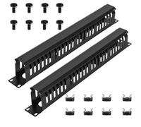 Xunsomten 1U Cable Manager 19 Inch Fits Horizontally 24 High-Capacity Slot Metal Finger Duct, 2 Pack, with Cover and Mounting Screws, for Server Rack, Rack Mount, Black