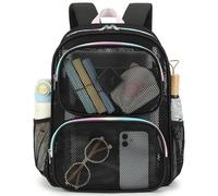 Xunteny Mesh School Backpack for Girls, See Through Net Bookbag for Women Beach Work Sports Travel, Black, L, Casual