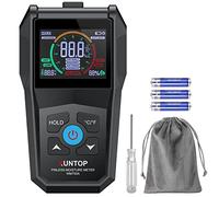 Xuntop Moisture Meter, 4 in 1 Upgraded Damp Meter with Dry/Wet Alerts and Inductive Pinless Type Digital Detection, Wood Moisture Meter for Firewood Drywall and Masonry