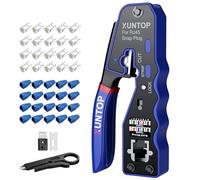 XUNTOP RJ45 Crimp Tool Kit, Ethernet Crimping Tool for Cat5/Cat5e/Cat6/Cat6a/Cat7 Cables with 20 Gold-Plated RJ45 Pass Through Connectors, 20 Blue Boots