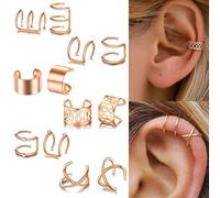 Xunuo 6 Pairs Rose Gold Tone Stainless Steel Ear Cuff Wraparound Earrings for Men Women, Non Piercing Helix Cartilage Ear Clip Set, Stainless Steel