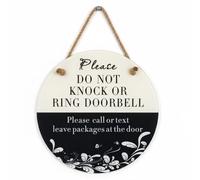 XUNWUXIAN Please Do Not Knock or Ring Doorbell Hanging Sign Shhh Baby Sleeping for Front Door Funny, Please Leave Packages Here Sign Small (Acrylic 6in Round)