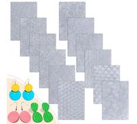 XunYee 12 Pcs Polymer Clay Texture Sheets for Earrings Jewelry Making 10" x 7" Boho Clay Fondant Texture Mats for Polymer Tools for Pottery Earrings Jewelry Making DIY Crafts