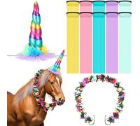 XunYee 12 Pcs Unicorn Horn for Horse, Costume Mane Tail Extensions | Halloween Costume for Horses, 10 Tinsel Clips in 5 Colors, Rose Vine, Horse Birthday Party Photo Prop Dress up