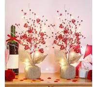 XunYee 2 Pack Lighted Valentine's Day Artificial Berry Glitter Heart Blossom Table Tree LED 16" H Red Heart Tree Table Centerpiece for Valentine's Day Holiday Decoration Artificial Plants Decor