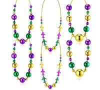 XunYee 6 Pcs Jumbo Mardi Gras Bead Necklaces 43'' 47'' 50'' Big Mardi Gras Beads Necklaces Gold Purple Green for Carnival Parade Party Favor Costume Decor