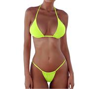 XUNYU Thong Bikini Sets for Women - Brazilian Micro String Bikinis Sexy Two Piece Swimsuit Triangle Top Halter Bathing Suits, Bikinis Set Bright Fluorescent Yellow, Medium