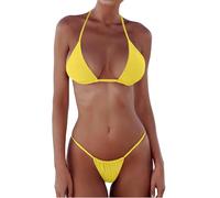 XUNYU Thong Bikini Sets for Women - Brazilian Micro String Bikinis Sexy Two Piece Swimsuit Triangle Top Halter Bathing Suits, Bikinis Set Yellow, Medium