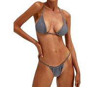 XUNYU Thong Bikini Sets for Women - Brazilian Micro String Bikinis Sexy Two Piece Swimsuit Triangle Top Halter Bathing Suits, Bikini Set Gray, S