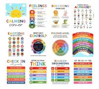 Xunzhi 12PCS Calming Corner Posters,Emotions & Feelings Chart Posters for K/ids,Emotional Regulation & Mental Health Posters,K/ids Feelings Wheel Chart Emotions Poster,Feelings Chart,Sensory Wall Art