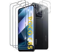 Xunzii Tempered Glass Film for Xiaomi Poco C85 with Lens Protection Camera Film, 9H Hardness Anti Scratch Protective Glass, HD Bubble Free Glass Screen Protector [3 + 3 Pieces]