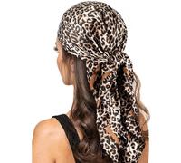 XuoAz 35 Inch Leopard Print Silk Head Scarf for Women Satin Hair Scarf Wrap Large Lightweight Bandana Neck Scarf, Light Khaki, Melium