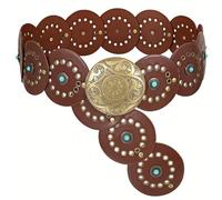 XuoAz Wide Disc Western Belts for Women - Cowgirl Cowboy Concho Belt Boho Country Chunky Waist Belts with Turquoise, Brown Disc With Turquoise, for 28"-38" waist