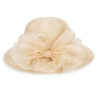 XuoAz Women Kentucky Organza Derby Hat - Vintage Wide Brim Fascinator Derby Church Bridal Tea Party Wedding Dress Hat, Khaki With Bow, M