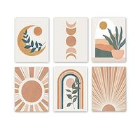 XUOIAYNB Abstract Boho Wall Art Prints, Minimalist Geometric Sun Canvas Wall Art (8"x10"x6pcs, Unframed)-Mid Century Modern Art Print for Bedroom Decoration