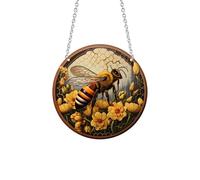 Xuoxeji Bee Acrylic Window Hanging, Bumblebee Stained Panel Window Decor Suncatcher for Indoor Outdoor Garden Window Decoration (Bee C)