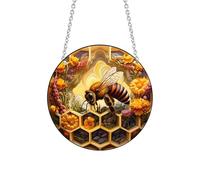 Xuoxeji Bee Acrylic Window Hanging, Bumblebee Stained Panel Window Decor Suncatcher for Indoor Outdoor Garden Window Decoration (Bee B)