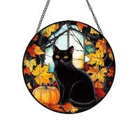 Xuoxeji Black Cat Stained Glass Suncatchers for Windows, 20cm/7.87in Black Cat Sun Catchers, Black Cat Themed Gifts for Women