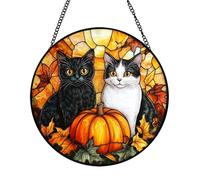 Xuoxeji Black Cat Stained Glass Window Hanging, 20cm/7.8in Black Cat Ornament, Autumn Decor, Art Deco Style, Glass Material, Perfect for Windows, Shelves or Halloween Decor