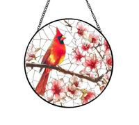 Xuoxeji Cardinal Stained Glass Window Hanging, 7.87" Cardinal Sun Catchers, Red Bird Gifts for Women Grandma Mom Bird Lover (A Cardinal)
