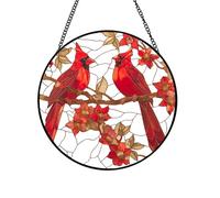 Xuoxeji Cardinal Suncatcher Cardinals Sun Catchers for Windows Hanging, Cardinals Gifts for Women Hand Painted Glass for Birds Lover (Cardinal)
