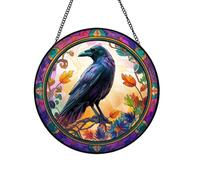 Xuoxeji crow Purple Raven Suncatchers for Windows Hanging, 20cm/7.87in, Halloween Ornaments for Raven Lovers