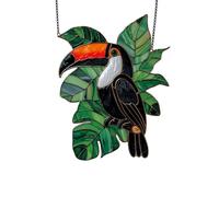 Xuoxeji Exotic Toucan Acrylic Window Hanging, Toucan Wall Decor Bedroom Art Stained Acrylic Panels Toucan for Window Wall Living Room Decorations (Toucan & Leaf)